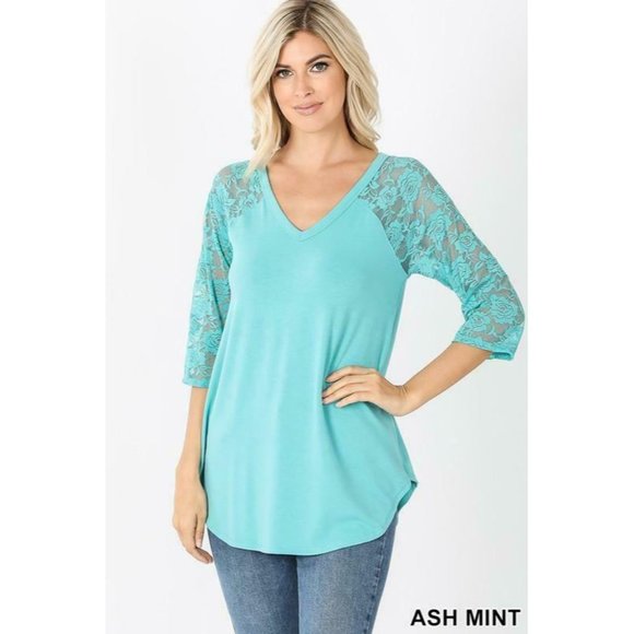 Zenana fuchsia Lace Sleeve Dolphin Hem Top - Picture 12 of 13